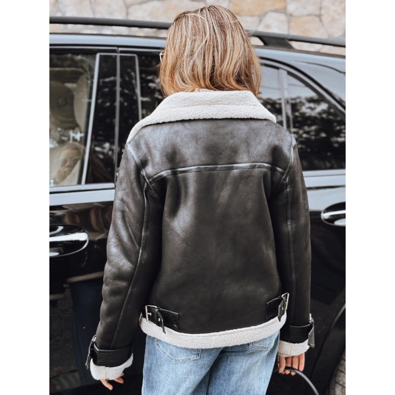 Dámska motorkárska bunda s kožušinou, čierna