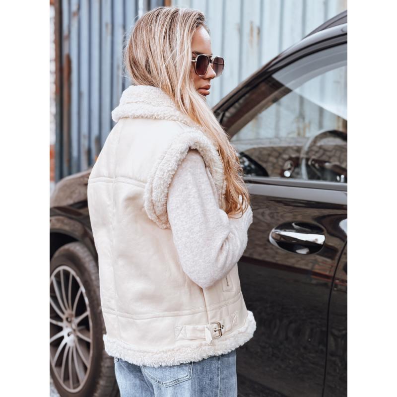Dámska koženková vesta s kožušinou, béžová