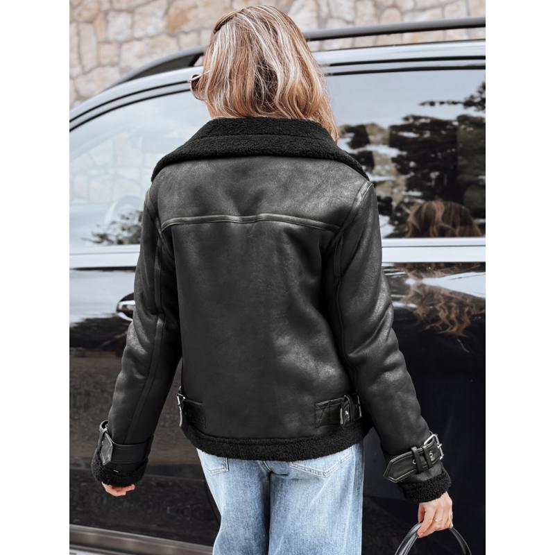 Dámska motorkárska bunda s kožušinou, čierna