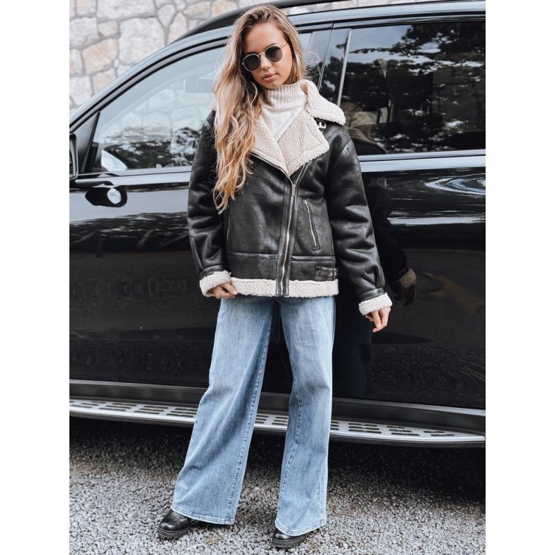 Női motoros kabát szőrme, fekete