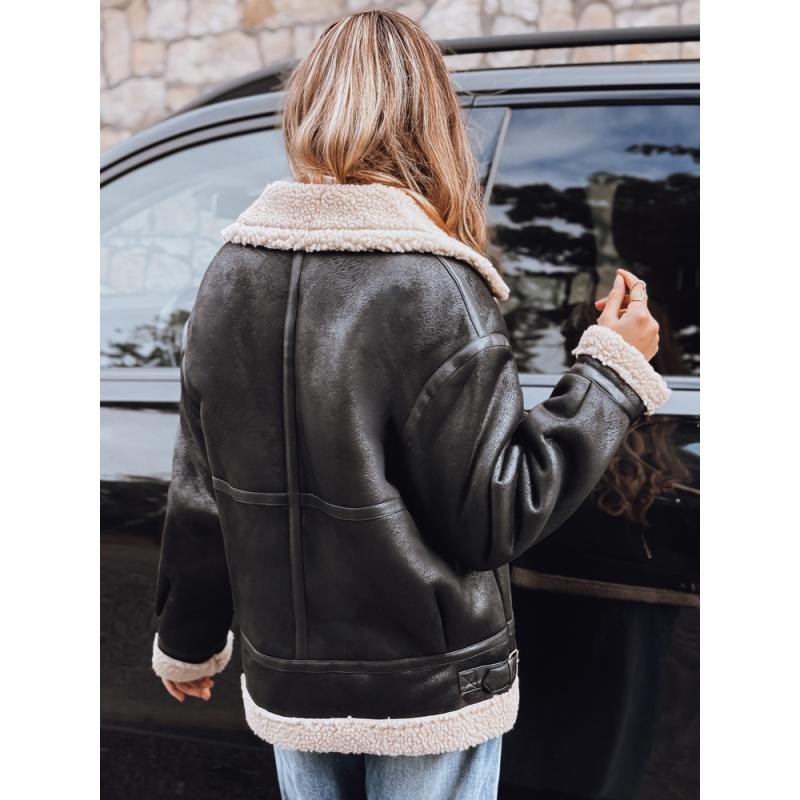 Női motoros kabát szőrme, fekete