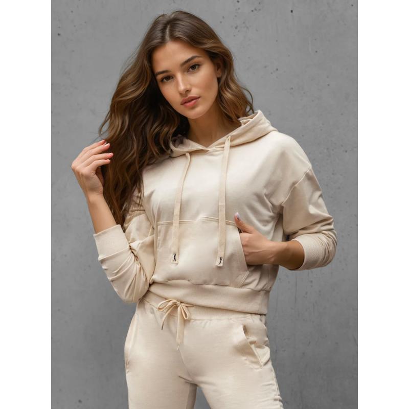 Dámska mikina s kapucňou, smotanová