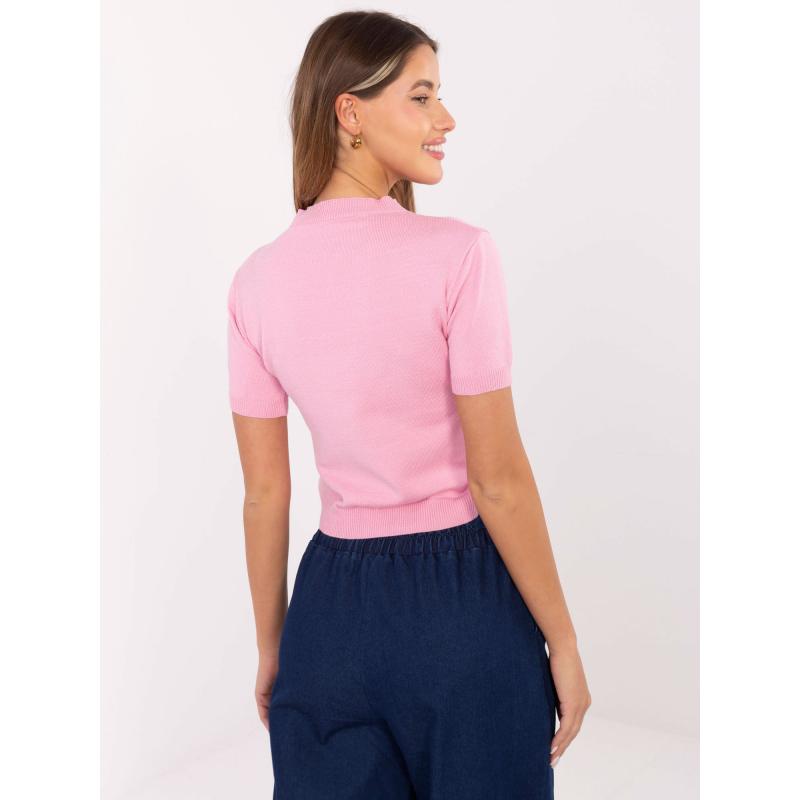 Rózsaszín női pulóver kerek nyakkivágással