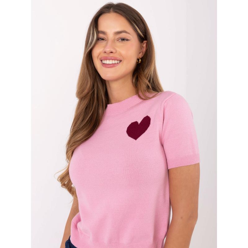 Rózsaszín női pulóver kerek nyakkivágással