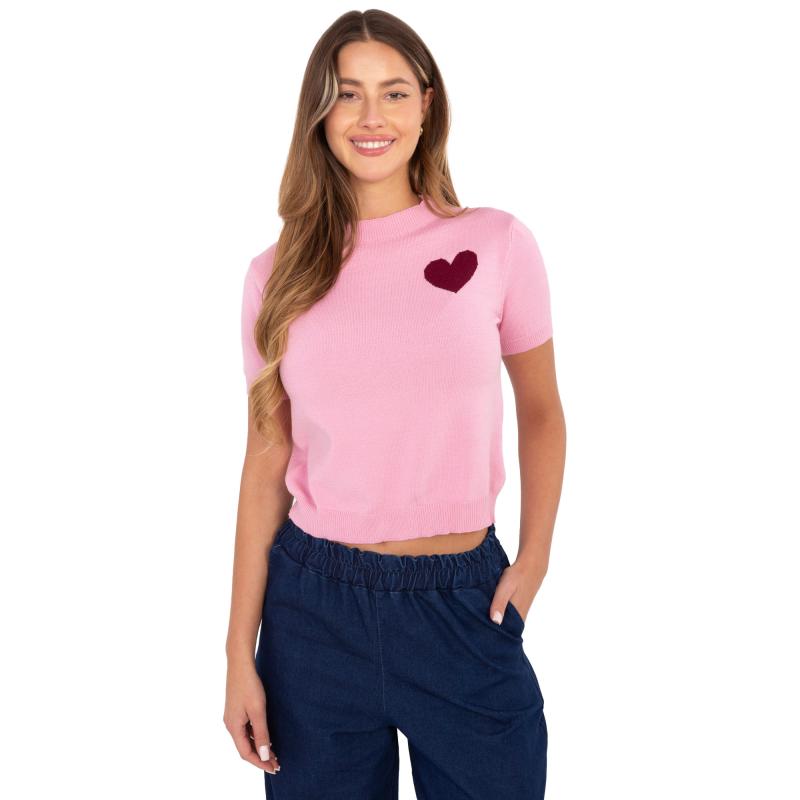 Rózsaszín női pulóver kerek nyakkivágással