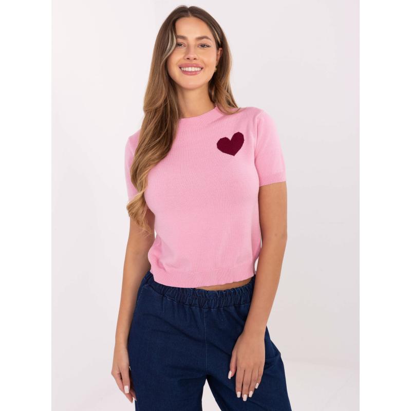 Rózsaszín női pulóver kerek nyakkivágással