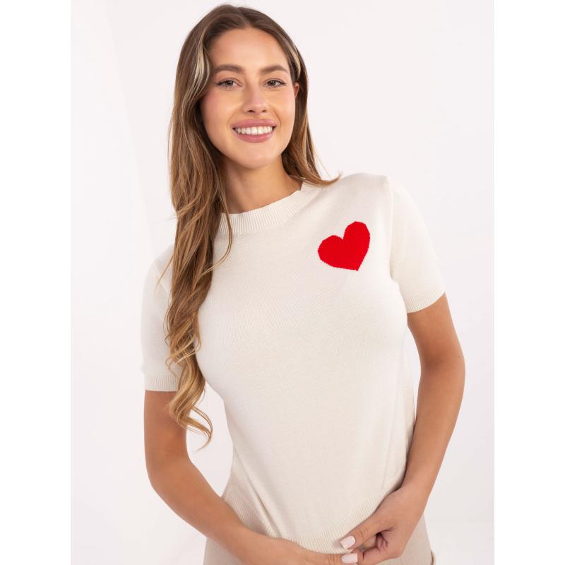 Világos bézs női pulóver szívvel