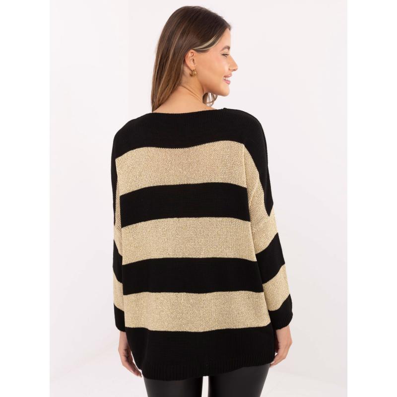 Černo-zlatý dámský oversize svetr s pruhy