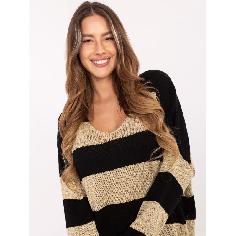 Černo-zlatý dámský oversize svetr s pruhy