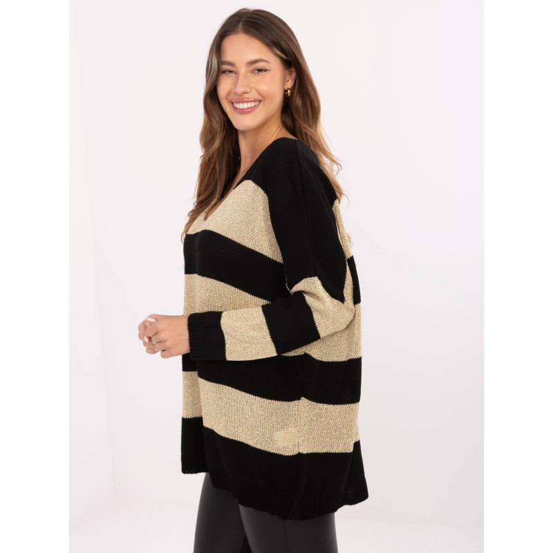 Černo-zlatý dámský oversize svetr s pruhy