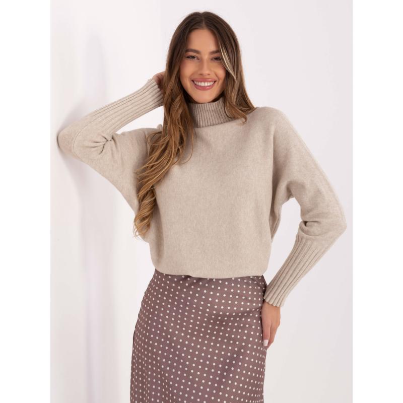 Svetlo béžový oversized sveter s rolákom RUE PARIS