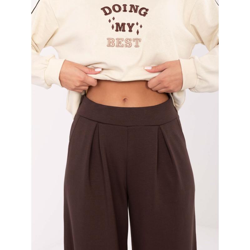 Čokoládovo hnedé basic nohavice so širokými nohavicami a vreckami