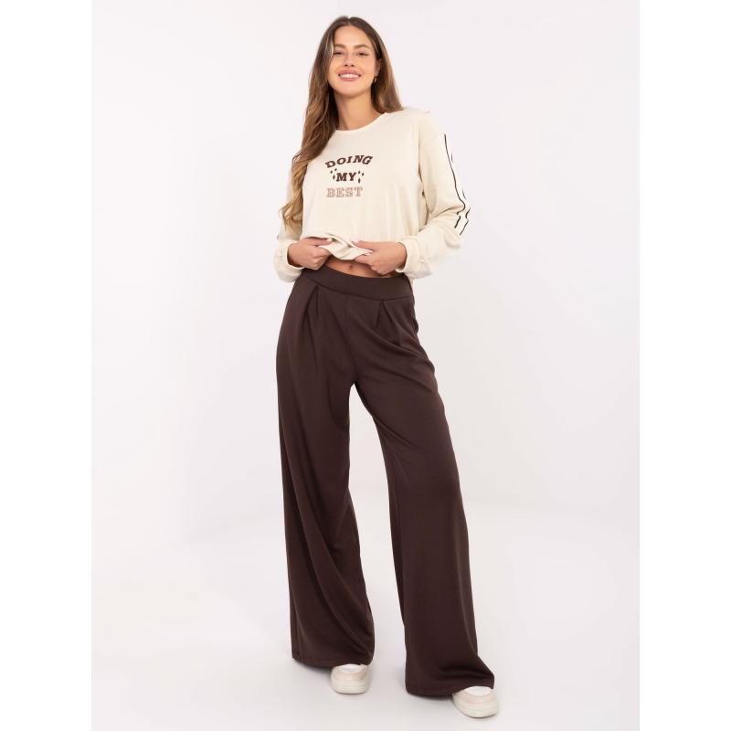 Čokoládovo hnedé basic nohavice so širokými nohavicami a vreckami