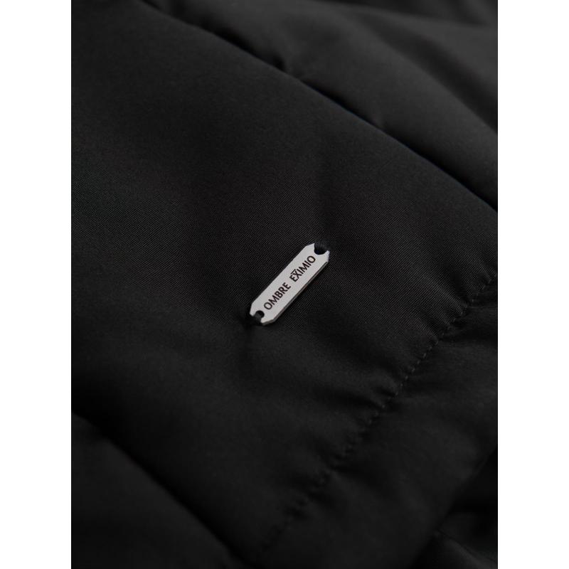 Pánska bunda s kapucňou a geometrickým prešívaním – čierna V1 OM-JAHP-0237