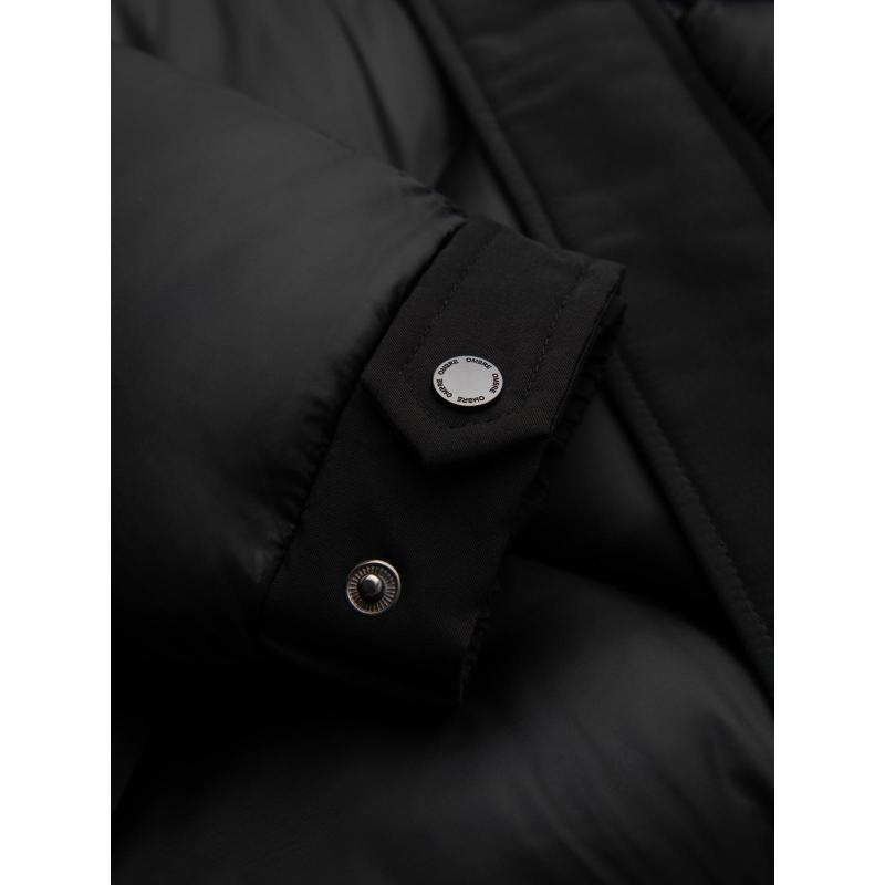 Pánska bunda s kapucňou a geometrickým prešívaním – čierna V1 OM-JAHP-0237