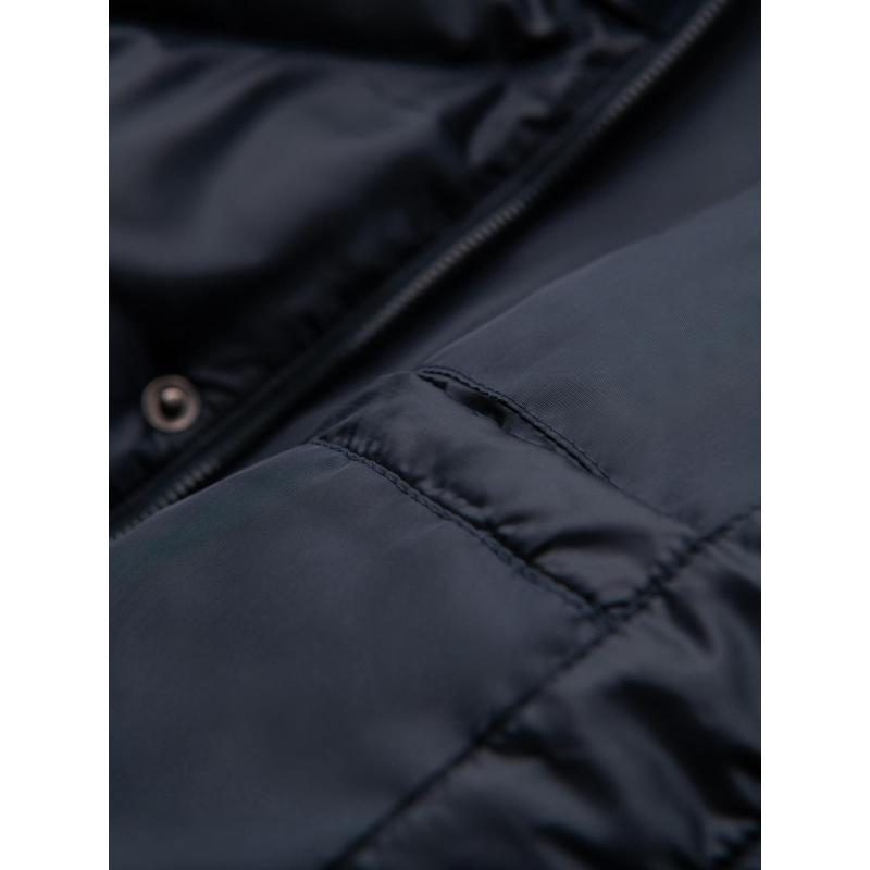 Férfi kabát kapucnival és geometrikus, gyémánt alakú steppéssel – sötétkék V2 OM-JAHP-0237