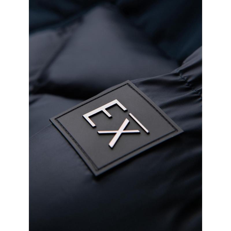 Férfi kabát kapucnival és geometrikus, gyémánt alakú steppéssel – sötétkék V2 OM-JAHP-0237