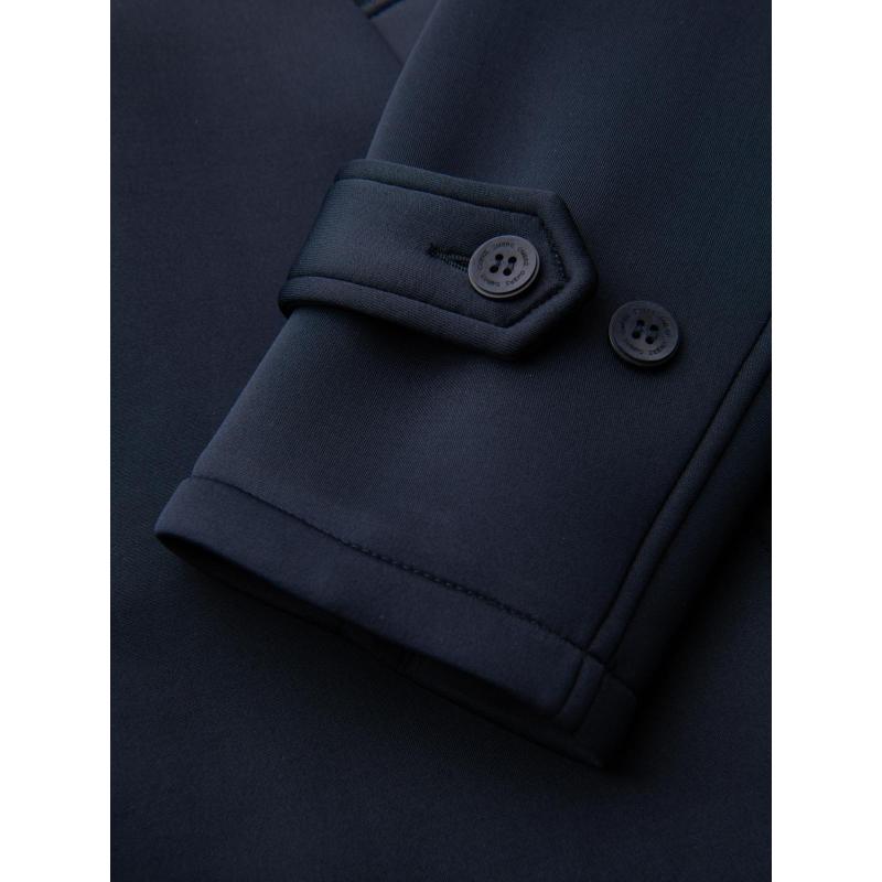 Minimalista férfi kabát közepes hosszúságú kapucnival – sötétkék V5 OM-COLC-0144