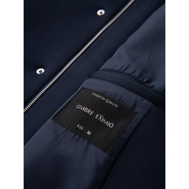 Minimalista férfi kabát közepes hosszúságú kapucnival – sötétkék V5 OM-COLC-0144
