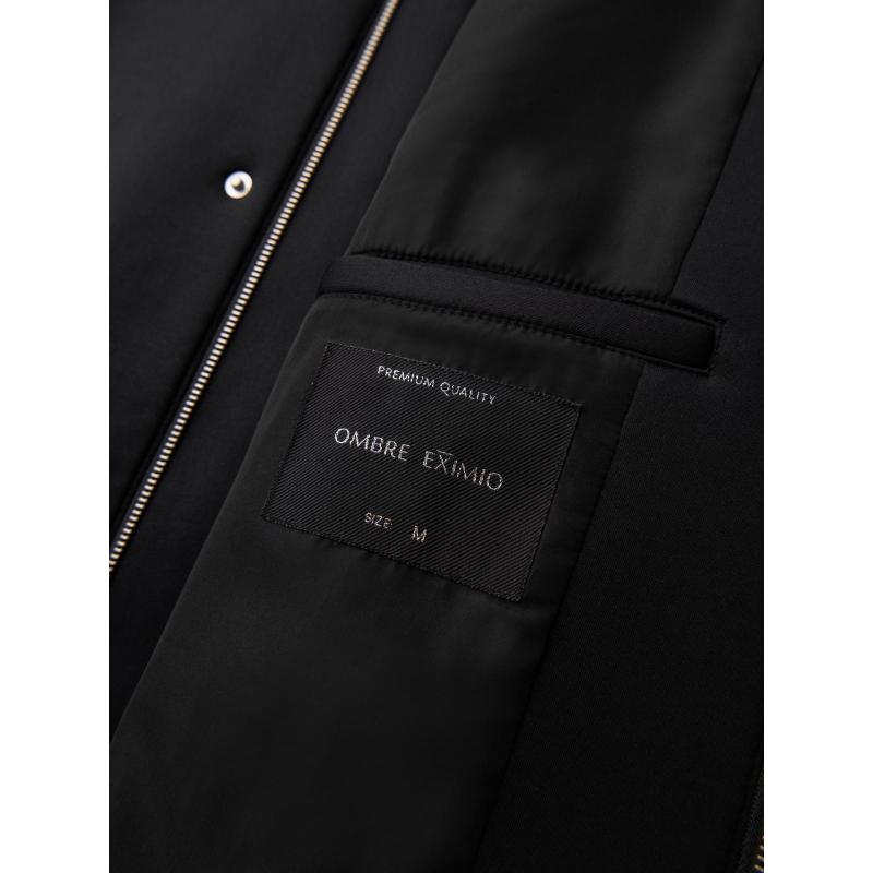 Férfi minimalista, közepes hosszúságú kabát kapucnival – fekete V4 OM-COLC-0144