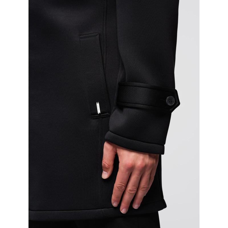 Férfi minimalista, közepes hosszúságú kabát kapucnival – fekete V4 OM-COLC-0144