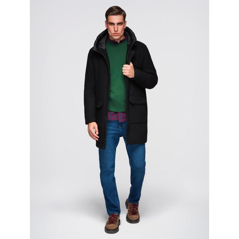 Pánsky parka kabát s vlnou a kapucňou – čierny V1 OM-COWC-0132