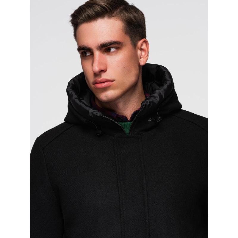 Pánsky parka kabát s vlnou a kapucňou – čierny V1 OM-COWC-0132