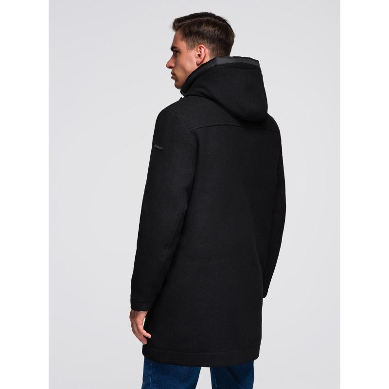 Pánsky parka kabát s vlnou a kapucňou – čierny V1 OM-COWC-0132