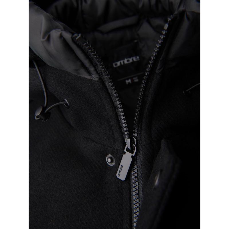 Pánsky parka kabát s vlnou a kapucňou – čierny V1 OM-COWC-0132