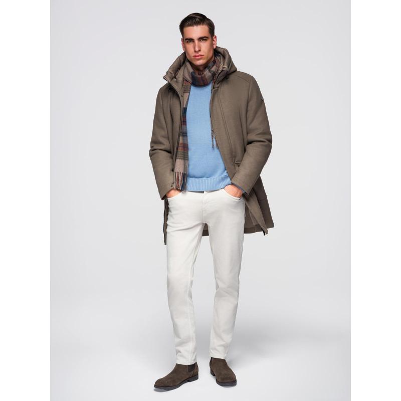 Pánsky parka kabát s vlnou a kapucňou – khaki V2 OM-COWC-0132
