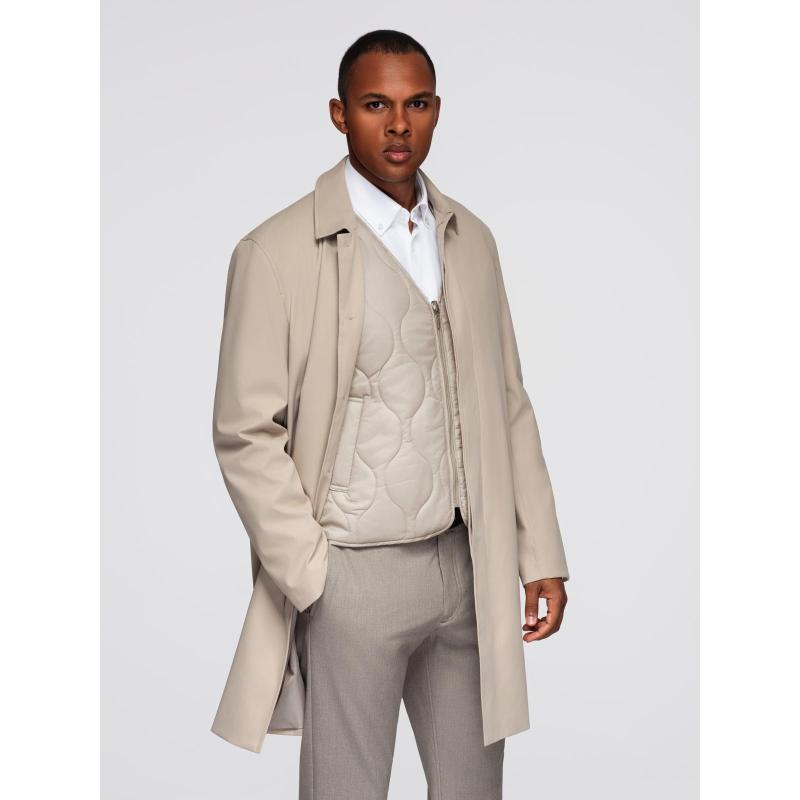 Pánský minimalistický kabát s odnímatelnou vestou – béžový V1 OM-COLC-0139