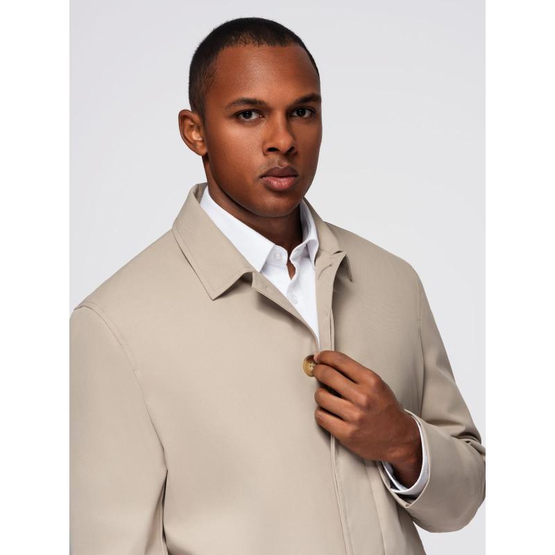 Pánský minimalistický kabát s odnímatelnou vestou – béžový V1 OM-COLC-0139