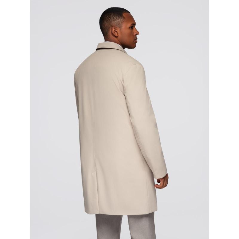 Pánský minimalistický kabát s odnímatelnou vestou – béžový V1 OM-COLC-0139