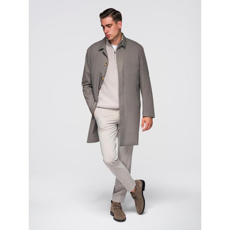 Pánský minimalistický kabát s odnímatelnou vestou – popelový V6 OM-COLC-0139