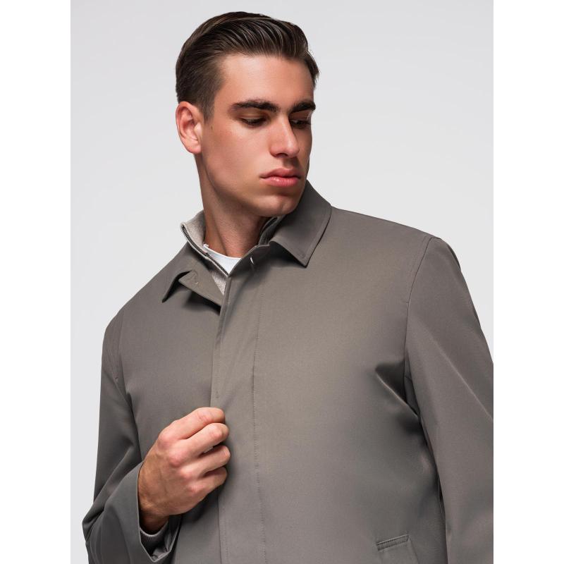 Pánský minimalistický kabát s odnímatelnou vestou – popelový V6 OM-COLC-0139