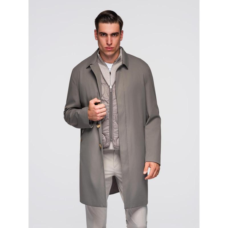 Pánský minimalistický kabát s odnímatelnou vestou – popelový V6 OM-COLC-0139