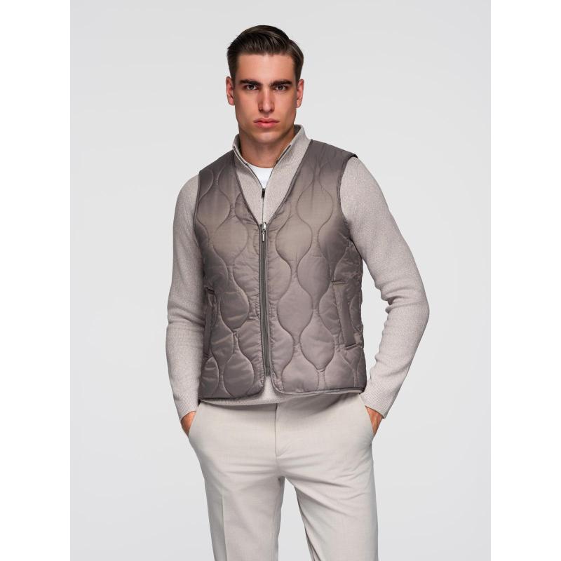 Pánský minimalistický kabát s odnímatelnou vestou – popelový V6 OM-COLC-0139