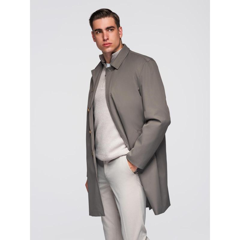 Pánský minimalistický kabát s odnímatelnou vestou – popelový V6 OM-COLC-0139