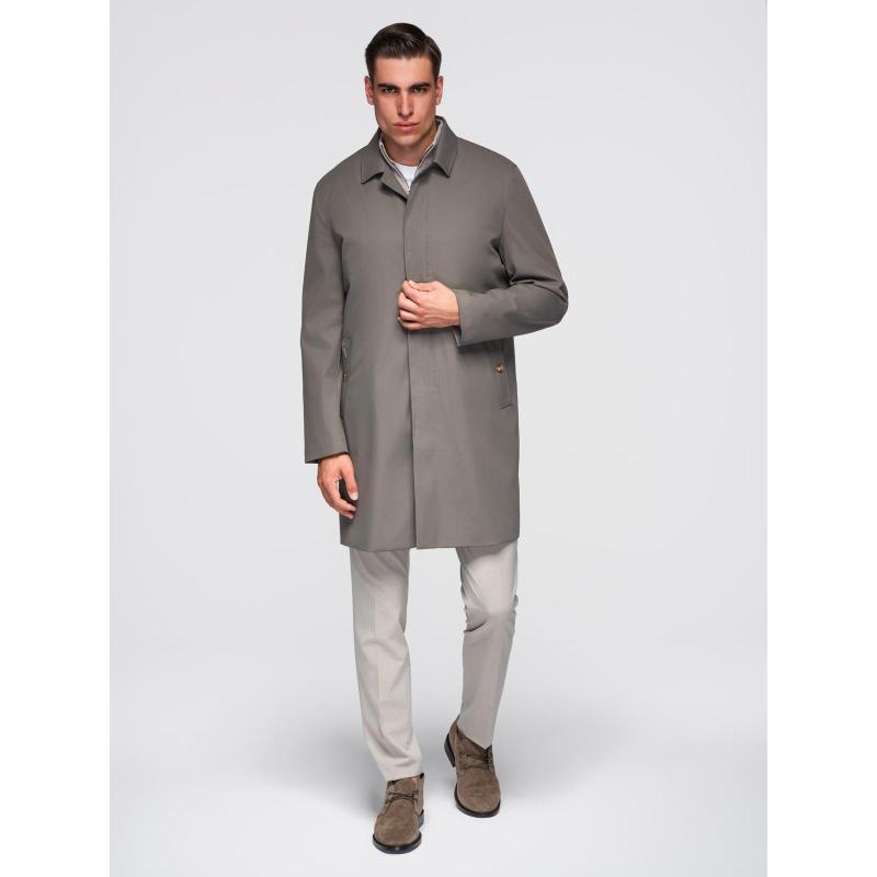 Pánský minimalistický kabát s odnímatelnou vestou – popelový V6 OM-COLC-0139