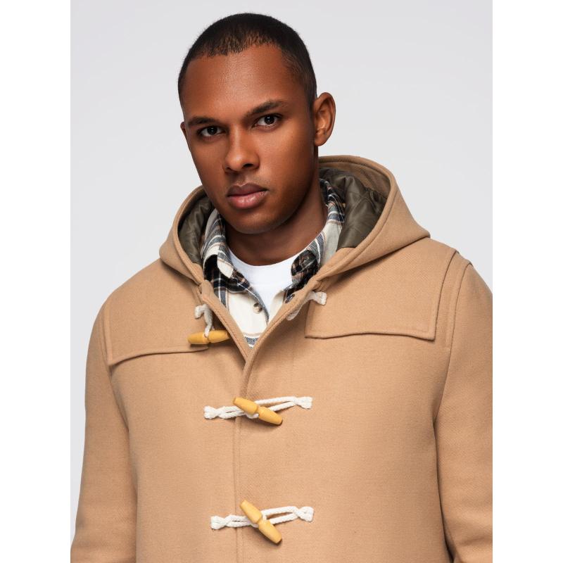 Férfi gyapjú kabát kapucnival – világosbarna V1 OM-COWC-0131