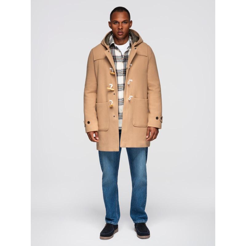 Férfi gyapjú kabát kapucnival – világosbarna V1 OM-COWC-0131