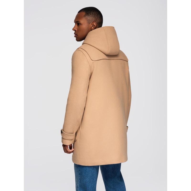 Férfi gyapjú kabát kapucnival – világosbarna V1 OM-COWC-0131