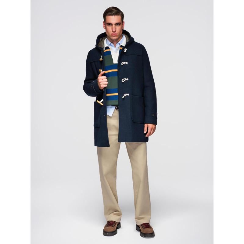 Férfi gyapjú kabát kapucnival – sötétkék V2 OM-COWC-0131