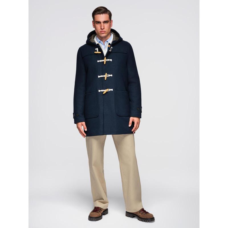 Férfi gyapjú kabát kapucnival – sötétkék V2 OM-COWC-0131