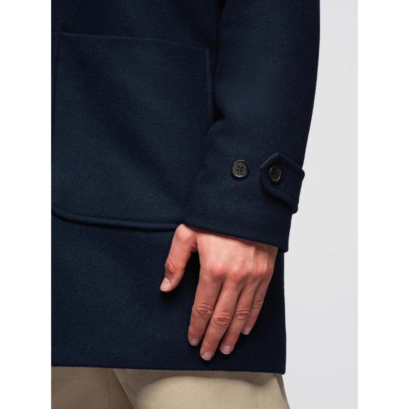 Férfi gyapjú kabát kapucnival – sötétkék V2 OM-COWC-0131