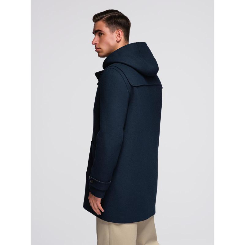 Férfi gyapjú kabát kapucnival – sötétkék V2 OM-COWC-0131