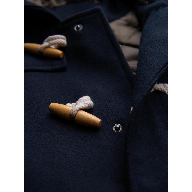 Férfi gyapjú kabát kapucnival – sötétkék V2 OM-COWC-0131