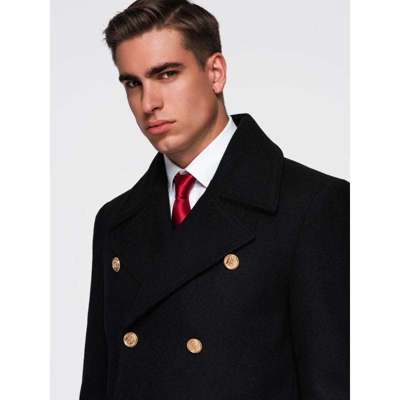 Elegáns katonai kabát férfiaknak gyapjúval – fekete V1 OM-COWC-0145