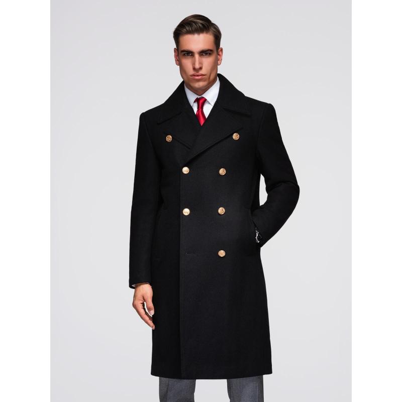 Elegáns katonai kabát férfiaknak gyapjúval – fekete V1 OM-COWC-0145