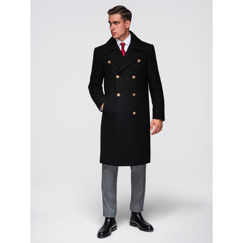 Elegáns katonai kabát férfiaknak gyapjúval – fekete V1 OM-COWC-0145